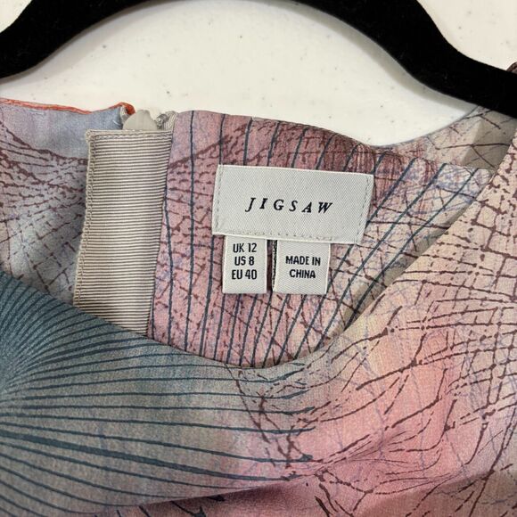 Jigsaw Spiro Print Silk Dress 4 Pastel Pink Blue A-line Flowy Airy Romantic Tea - Picture 7 of 12